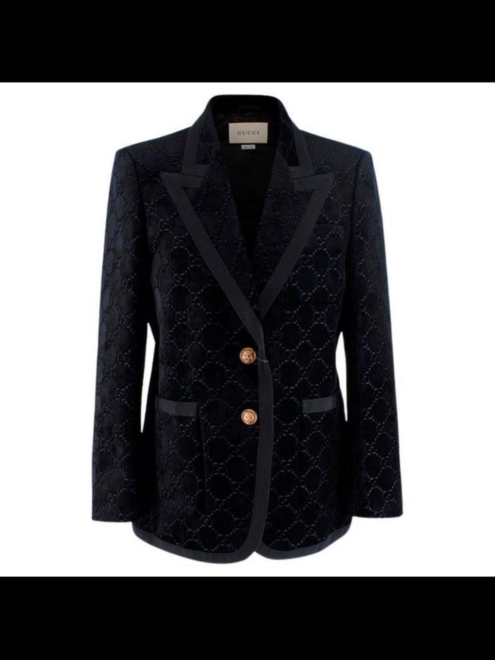 Gucci Black Velvet Jacquard Blazer with Gold Buttons